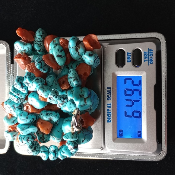 Vintage Turquoise Nugget & Coral Necklace 17.5" Long - Picture 14 of 15